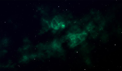 Space background Fantastic outer view with realistic bright stars and cluster of gas clouds. Universe with nebulae, galaxies and star clusters. Infinite cosmic open spaces. Vector illustration