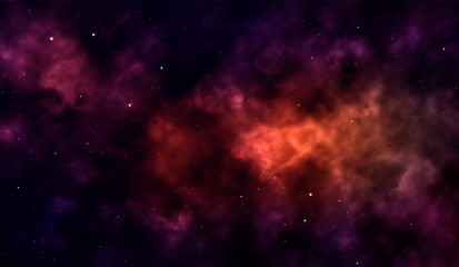 Obraz na płótnie Canvas Space background Fantastic outer view with realistic bright stars and cluster of gas clouds. Universe with nebulae, galaxies and star clusters. Infinite cosmic open spaces. Vector illustration