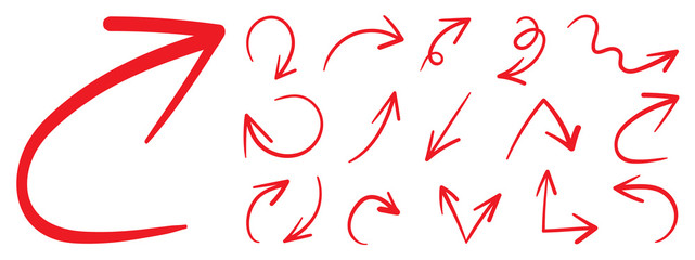 Red arrows design vector.  Doodle Marker hand drawn shapes vector illustration. 