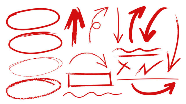 Red arrows design vector.  Doodle Marker hand drawn shapes vector illustration. 
