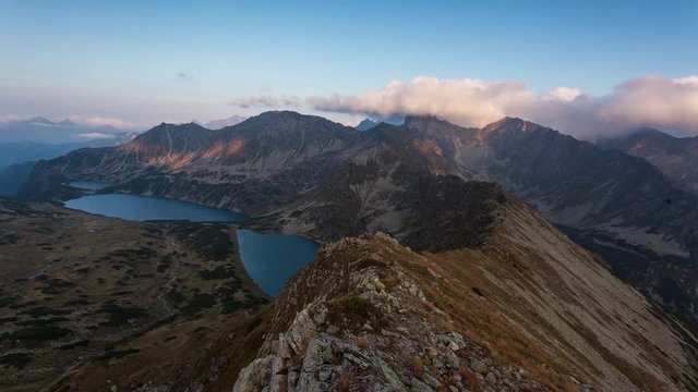Panorama of mountain landscape at summer in Tatras at sunset in Slovakia, Time lapse