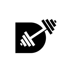 Letter D Fitness Gym Logo Design. Barbel Sports Vector Icon