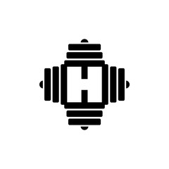 Letter H Fitness Gym Logo Design. Barbel Sports Vector Icon
