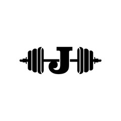Letter J Fitness Gym Logo Design. Barbel Sports Vector Icon