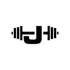 Letter J Fitness Gym Logo Design. Barbel Sports Vector Icon
