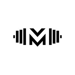 Letter M Fitness Gym Logo Design. Barbel Sports Vector Icon