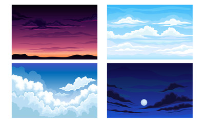 Sky with Clouds Scudding Across It and Staying Still Vector Scene Set