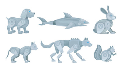 Mechanical Animals Assembled from Metal Parts Vector Set