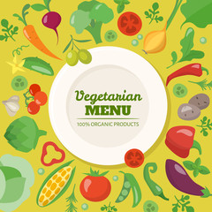 Vegetarian menu cover design with different vegetables and text