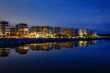 Naklejka premium Stockholm, Sweden The harbour of Gashaga at night on the island suburb of Lidingo