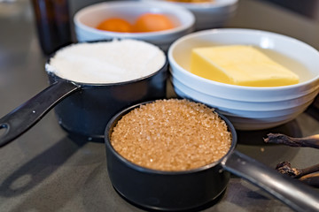Fresh ingredients for a banana bread recipe