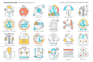 Business and start up related, color line, vector icon, illustration set