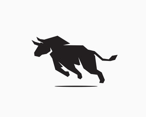 running Black bull flying jump logo design inspiration