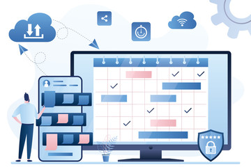 Schedule, Planner app with memo stickers. Entrepreneurship, online work planning.