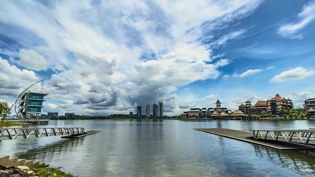 Beautiful sunrise by the lakeside in Putrajaya, Malaysia. Motion time lapse.
