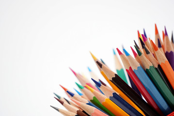 color pencils with white background, concept learning tools.