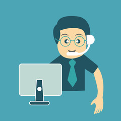 Call center operator concept, customer support phone operator concept