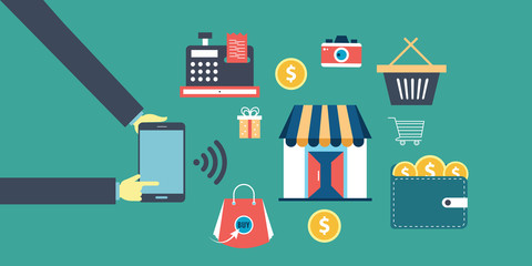 Online shopping banner horizontal concept