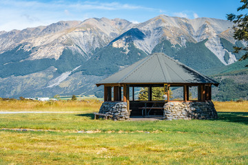 Picnic and rest area in a picturesque location in New Zealand south island