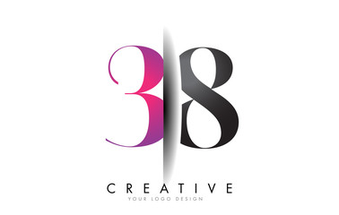38 3 8 Grey and Pink Number Logo with Creative Shadow Cut Vector.