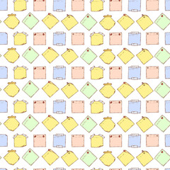Colored stickers. Sticky notes Vector Seamless pattern. Hand drawn doodle paper sheets for messages. Memo blanks
