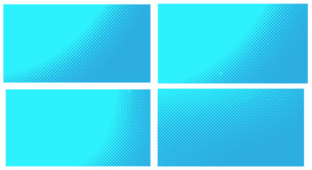 Blue pop art background. Abstract creative vector comics style blank layout template with clouds beams and isolated dots pattern. Set for sale banner, empty polka dots bubble