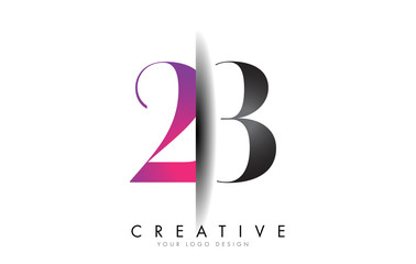 23 2 3 Grey and Pink Number Logo with Creative Shadow Cut Vector.