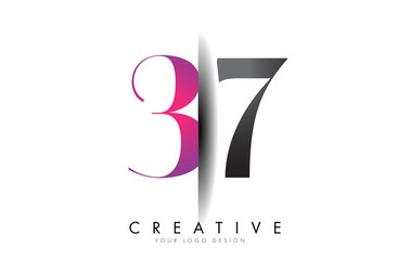 37 3 7 Grey and Pink Number Logo with Creative Shadow Cut Vector.