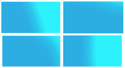 Fototapeta premium Blue pop art background. Abstract creative vector comics style blank layout template with clouds beams and isolated dots pattern. Set for sale banner, empty polka dots bubble