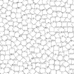 Sticky notes Vector Seamless pattern. Hand drawn doodle paper sheets for messages. Memos blank. Stickers. Black and white background.

