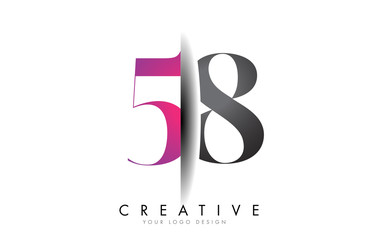 58 5 8 Grey and Pink Number Logo with Creative Shadow Cut Vector.