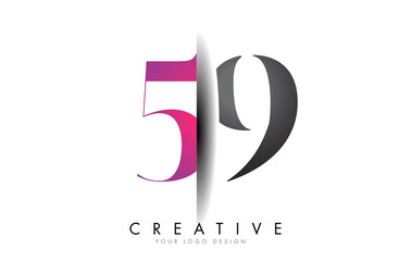 59 5 9 Grey and Pink Number Logo with Creative Shadow Cut Vector.