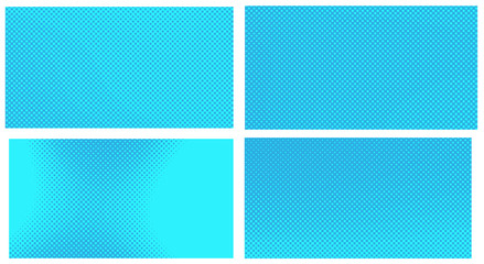 Blue pop art background. Abstract creative vector comics style blank layout template with clouds beams and isolated dots pattern. Set for sale banner, empty polka dots bubble