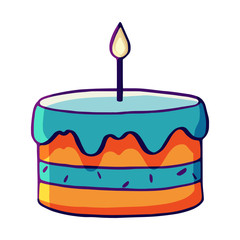 Vector birthday cake with a candle. Cream cake icon or logotype for cake shop, bakery, pastry shop, confectionery, birthday card. Stock illustration isolated on a white background.
