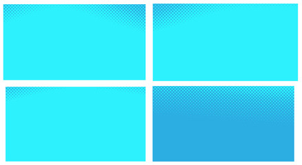 Blue pop art background. Abstract creative vector comics style blank layout template with clouds beams and isolated dots pattern. Set for sale banner, empty polka dots bubble