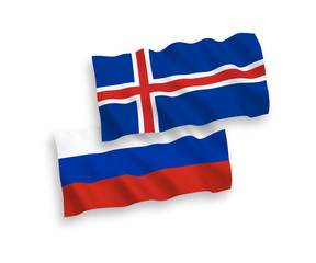 Flags of Iceland and Russia on a white background