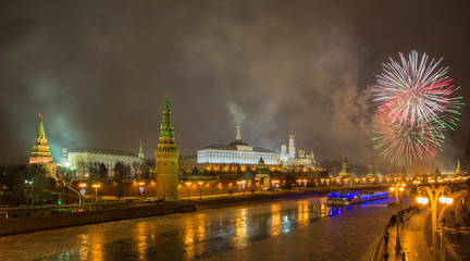 Fototapeta na wymiar fireworks over the moscow kremlin russia