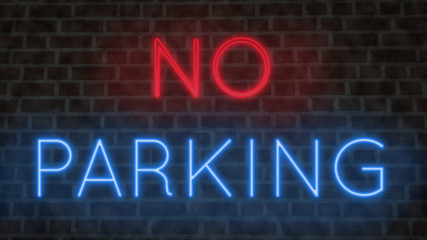 Obraz premium Rendering of a colorful neon sign on a brick wall NO PARKING