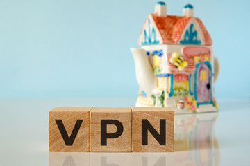 Wooden letters spelling VPN - virtual private network.