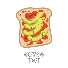 Vegetarian toast. Fresh bread. Healthy and healthy food. vegan products. Hand-drawn vector illustration.