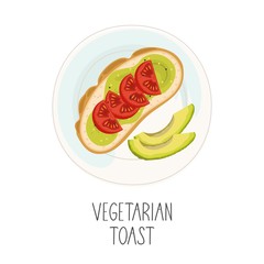 Vegetarian toast. Fresh bread. Healthy and healthy food. vegan products. Hand-drawn vector illustration.