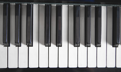 Piano keyboard. White and black. Music