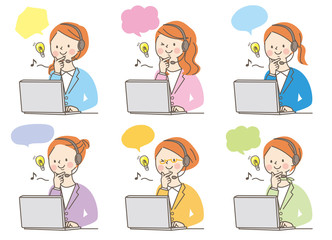 パソコン　ひらめく　若い女性　スーツ　表情セット