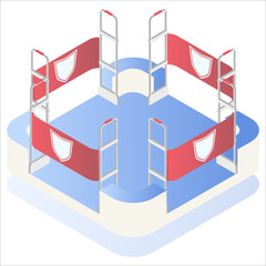Isometric vector. Preventing shoplifting scanner gate system on all sides. Anti-theft sensor gates with. Security system detect barcode and notify.