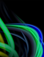 Silk smooth lines on black, liquid fluid color waves. Vector Illustration