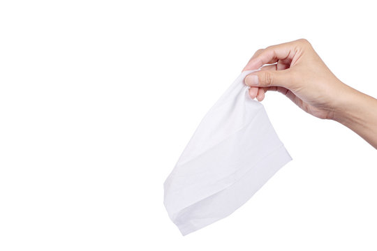 Hand holding tissue paper isolated on white background
