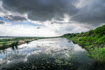 Cloudy evening of a river