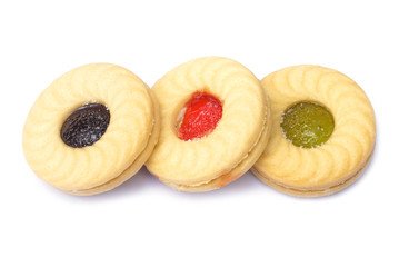 Naklejka na ściany i meble Multi-flavored cookies with jam isolated on white background