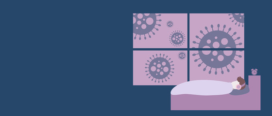 Man is sleeping and virus outside window covid 19 concept