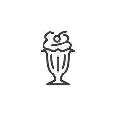 Sundae ice cream line icon. linear style sign for mobile concept and web design. Whipped ice cream dessert outline vector icon. Symbol, logo illustration. Vector graphics